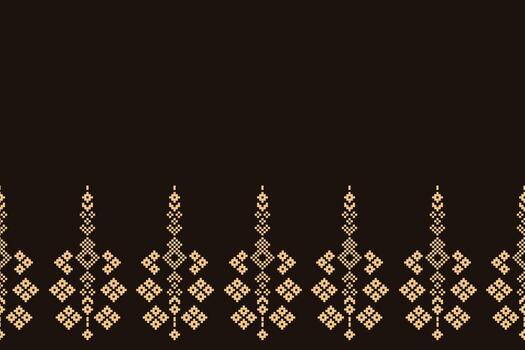 Geometric ethnic pattern motif fabric with brown color background decor pixel art. vector