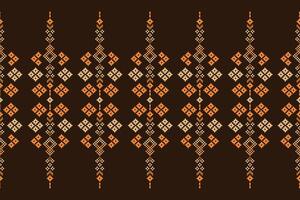 Pixel art geometric ethnic pattern motif fabric pattern with brown background decor. vector
