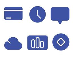 This set of six vibrant blue icons represents common functions in a modern digital interface. vector
