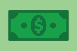 A simple green rectangular icon depicting a US dollar bill with a large dollar sign in the center. vector
