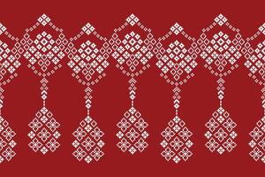 Pixel design red color background fabric pattern motif art design decor. vector