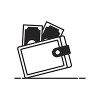 Wallet icon. Wallet with money management black and white linear icon isolated white background vector