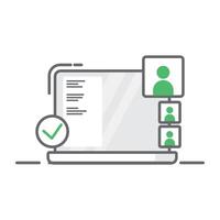 laptop with conference online meeting linear icon isolated white background. vector