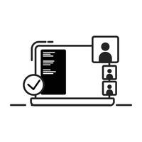 laptop with conference online meeting linear icon isolated white background. vector