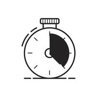 counting down watch timer clock icon, black and white linear icon isolated white background. vector