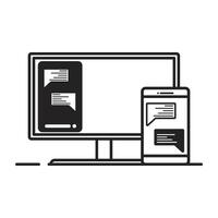 Phone connected on computer. share screen phone and computer, linear icon isolated white background vector