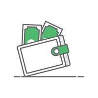 Wallet money icon. Wallet with money management black and white linear icon isolated white background. vector