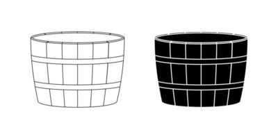 outline silhouette wooden tub icon set isolated on white background vector