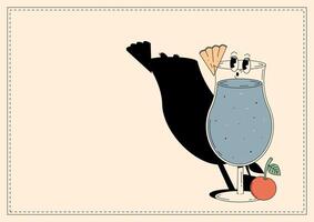 Groovy character blue Lagoon. Retro banner alcoholic beverage with empty space. Retro illustration 70s, 80s style vector