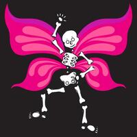 Skeleton with butterfly wings on his back, dancing on a black background. illustration. vector