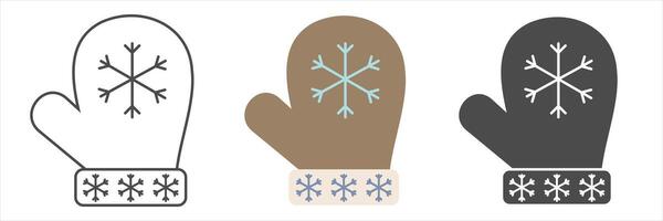 Winter mittens with snowflakes. A set of gloves on a white background. Illustrations on a white background. vector