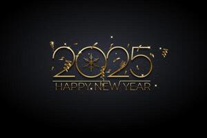 2025 Happy New Year Gold Banner Background. Golden Confetti Particles Sparkling New Year Elements. vector