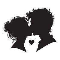 Silhouette of a couple kissing, with hearts in the background vector