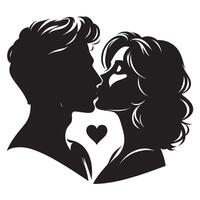 Silhouette of a man and woman kissing, with hearts in the background vector