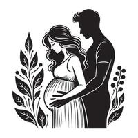 A pregnant woman and man are standing in front of a tree vector