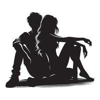 Silhouette of a couple sitting on the ground vector