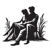 Silhouette of a couple sitting on a log vector