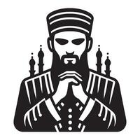 The muslim man with beard and hat is praying vector