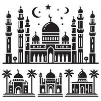 Islamic architecture icons set vector