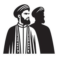Two men in traditional clothing, one with a beard and the other with a turban vector