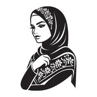 A black and white illustration of a woman in a hijab vector