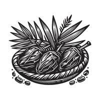 Dates and palm leaves in a basket vector