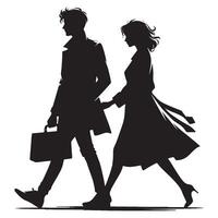 Silhouette of a man and woman walking together vector