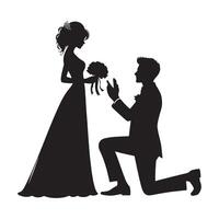 Silhouette of a man kneeling down to propose to a woman vector