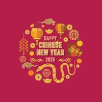 Chinese new year 2025 design with red background. Year of snake. vector