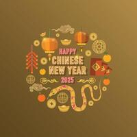 Chinese new year 2025 design with gold background. Year of snake. vector