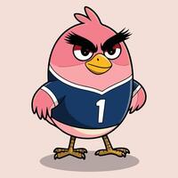 A Red Bird with an angry Cartoon expression Illustration. vector