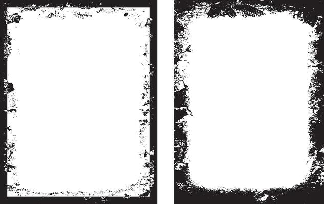 black and white grunge frames set, a black and white grunge photo frame set design, vintage black and white frames with grunge paint,