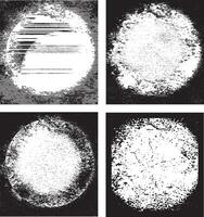 set of grunge frames, a black and white grunge photo frame of a round circle border, four round frames with black paint on them, four different images of the moon and sun vector