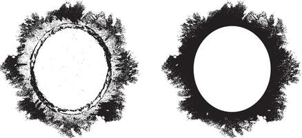 two oval frames with black and white paint set, a black and white picture frame of a mirror and a black frame with a black border, grunge frame set vector