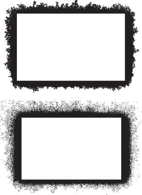 two frames with black paint on white background, set of grunge frames, black and white rectangle shape grunge frames set, a black and white grunge photo frame set design, vintage black