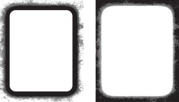 black and white rectangle shape grunge frames set, a black and white grunge photo frame set design, vintage black and white frames with grunge paint square shape, vector