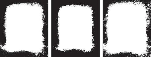 three black and white vertical banners with grunge paint, frame on the wall photo frame set, three black and white frames with grunge paint effect, a black and white grunge photo frame set design, vector