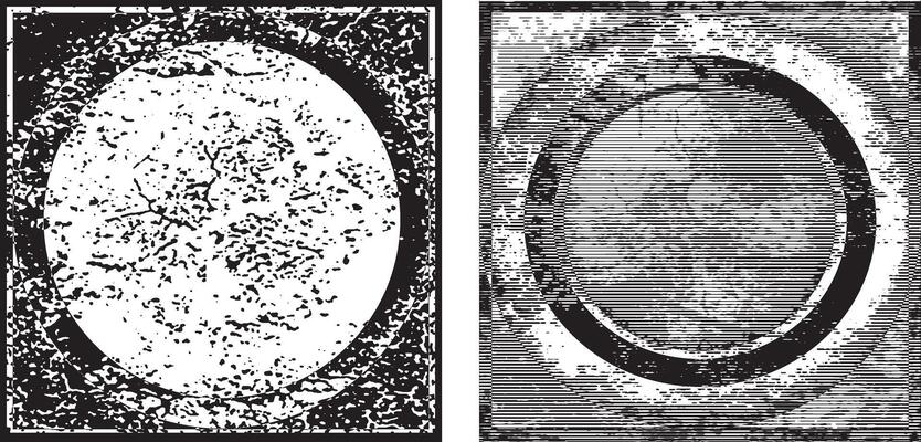 tow different frames with different grunge texture designs, the cover of the album 'the circle' A black and white vintage round and square shape with grunge paint frame for the wall photo frame set