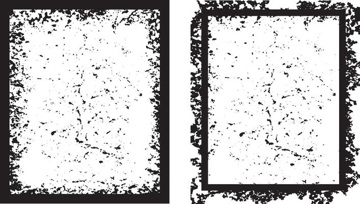 a black and white grunge photo frame set of a square shape, two black and white frames with grunge paint border, set of frame