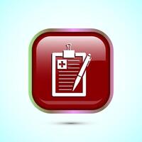 Medical report icon design illustration, Diagnosis report icon, Medical prescription. Red Color Square Button Design vector