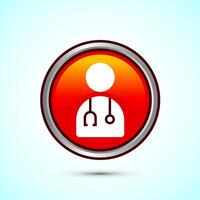 Doctor icon design illustration, Medical consultation and assistant avatar symbol. Orange Color Round Button Design vector