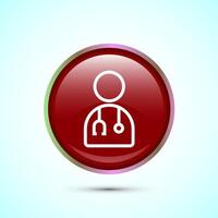 Doctor icon design illustration, Medical consultation and assistant avatar symbol. Red Color Round Button Design vector