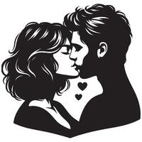 A black and white illustration of a couple kissing vector