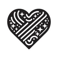 A black and white heart with stars on it vector