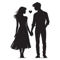 Silhouette of a couple holding hands and standing in front of a heart vector