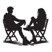 Silhouette of a couple sitting on chairs vector