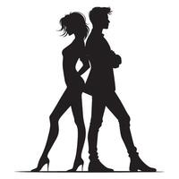 Silhouette of a man and woman walking together vector