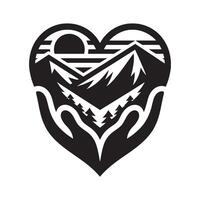 A heart with mountains and trees in it vector