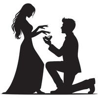 Silhouette of a man kneeling down to propose to a woman vector