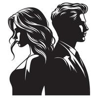 Silhouette of a man and woman in black and white vector